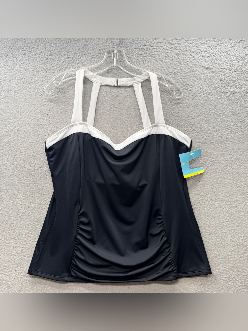 NWT Bal Harbour Tankini Bikini Swim Top Navy Blue Colorblock Women’s Size XL